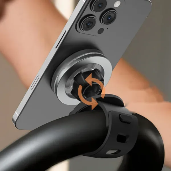 Phone on a magnetic bike handlebar mount turned to landscape